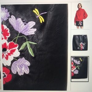 Faux Leather Embroidered Skirt